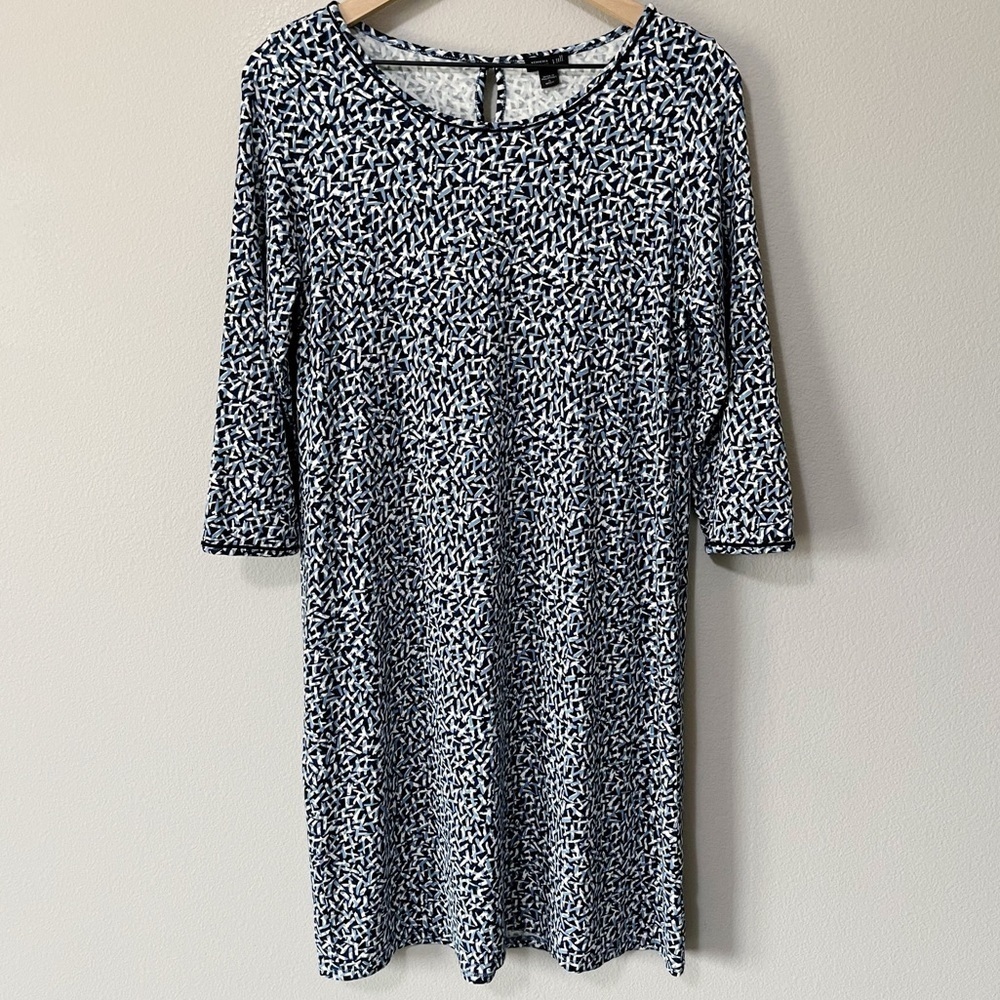 J. Jill Wearever Collection Geometric Print 3/4 Sleeve Shift Dress Missy Small